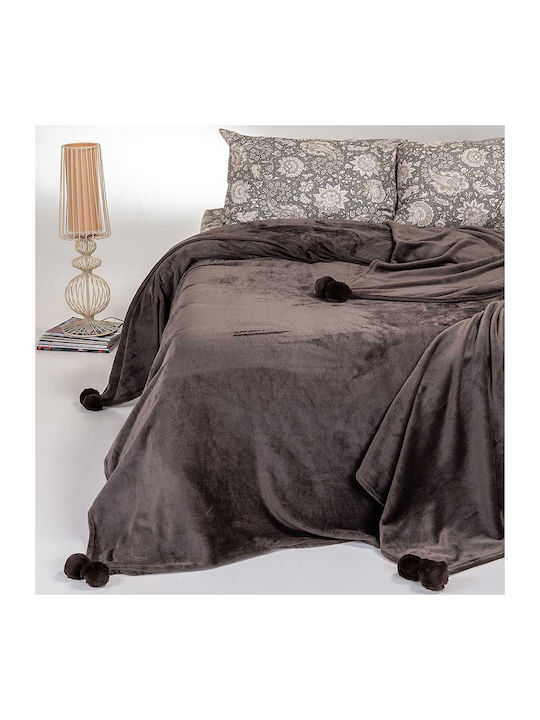 Melinen Lisboa Blanket Fleece Queen 220x240cm. Brown Grey