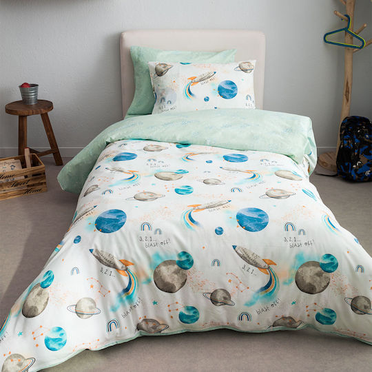 Vesta Home Space Set Kids Duvet Cover Single with Pillowcase Cotton Multicolored 170x240cm