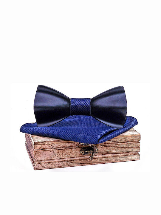 Legend Accessories Wooden Bow Tie Set with Pochette Navy Blue