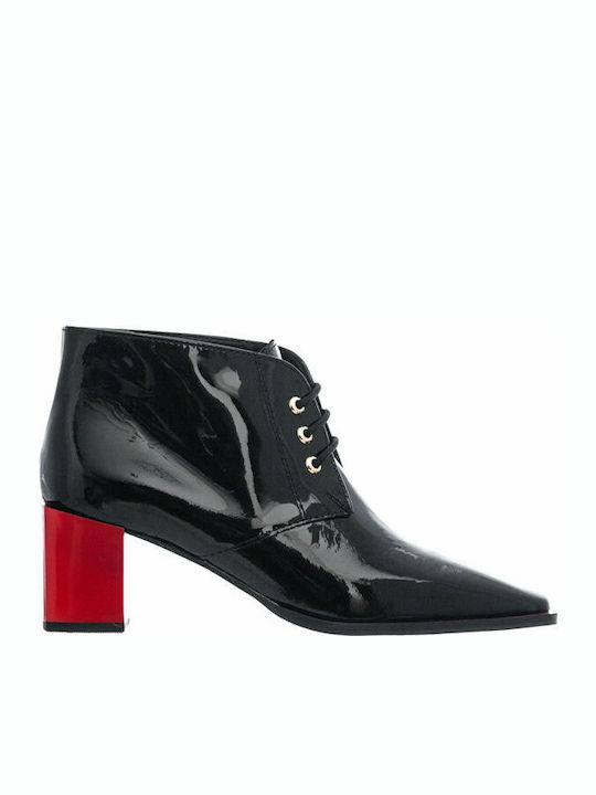 Women's Patent Leather Oxford Boots with Medium Heel Black