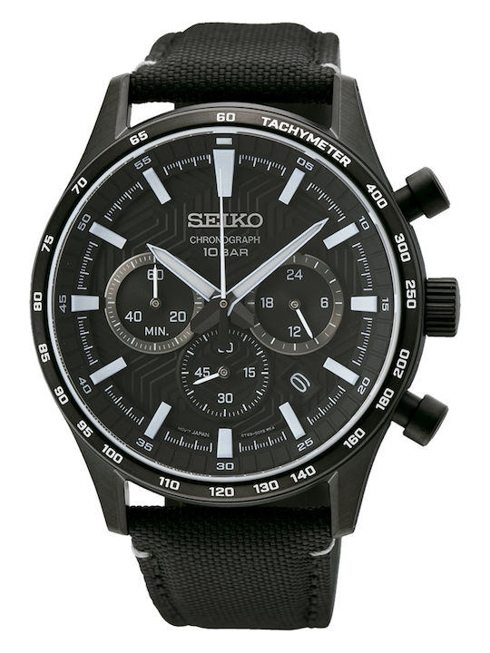 Seiko Ceas Bărbați 41.4mm Cronograf Solar cu Cureaua Textilă Neagră