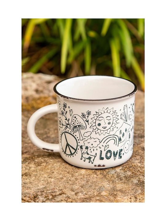 Natural Life Doodle Love Ceramic Cup White