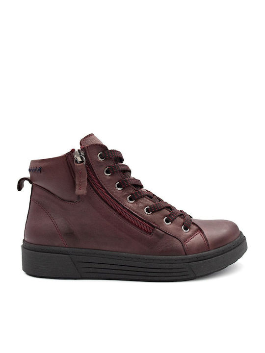 Leather Women's Ankle Boots Burgundy