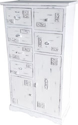Chest of Drawers of Solid Wood with 6 Drawers Λευκό Φθαρμένο 69x38x130cm