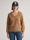 Gant Damen Langarm Pullover Wolle mit V-Ausschnitt Braun