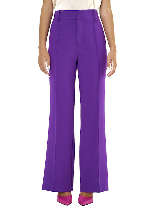 MY T Damen Stoff Hose Schlag Lila