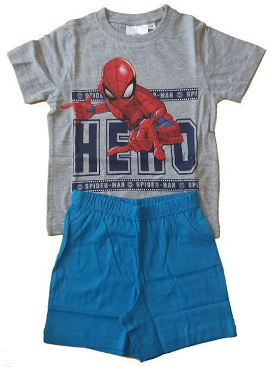 SPIDERMAN PYJAMAS KURZARM (GRAU-BLAU)