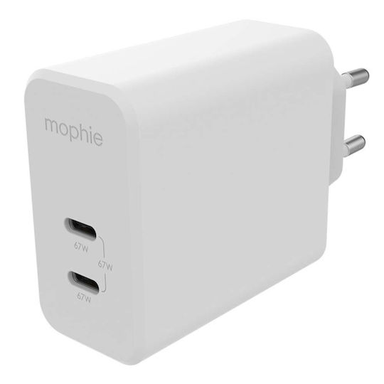 Mophie Φορτιστής Χωρίς Καλώδιο GaN με 2 Θύρες USB-C 67W Power Delivery Λευκός (409909304)