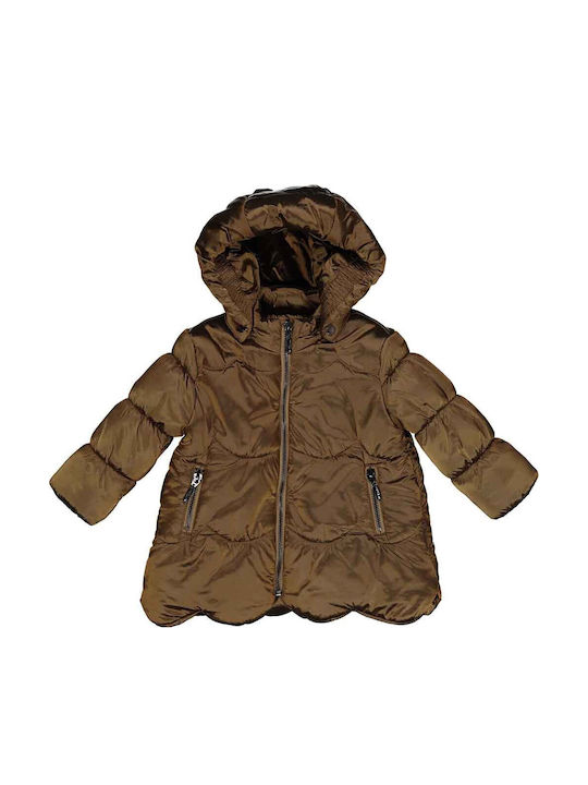 Kids' Quilted Jacket Long with Lining & Hood Brown