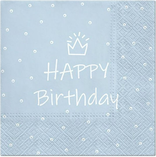 Happy Birthday Krone Servietten Hellblaue 33x33cm 20Stück