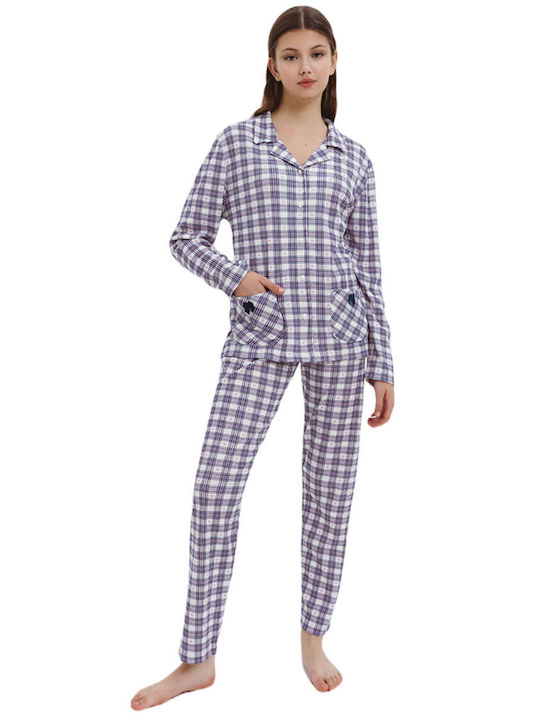 Odyssey Winter Damen Pyjama-Set Baumwolle Blau