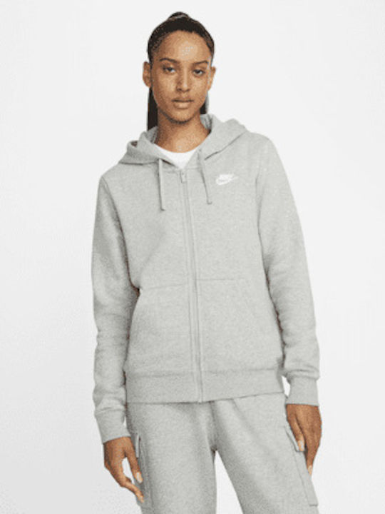 Nike Γυναικεία Ζακέτα Φούτερ με Κουκούλα Γκρι