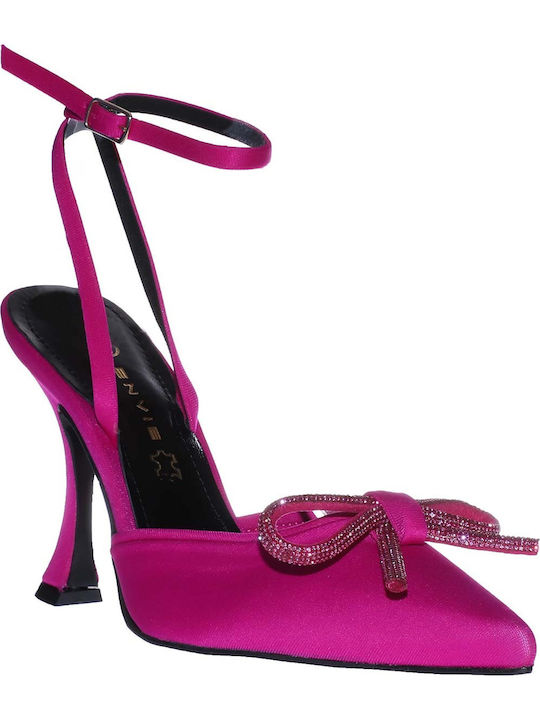 Spitze Pumps mit Absatzstiletto & Riemen Fuchsie