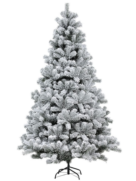 Χριστουγεννιάτικο Δέντρο Deluxe Flocked Πράσινο Χιονισμένο 210εκ με Μεταλλική Βάση