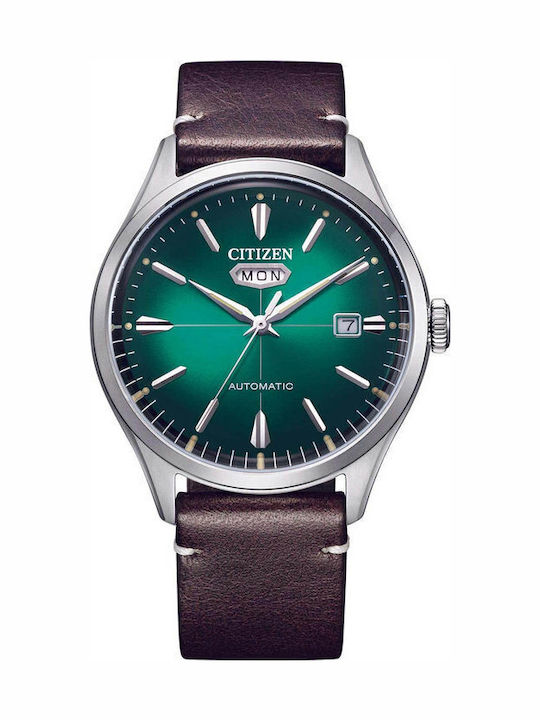 ち〜 Citizen Ceas Barbatesc 40.2mm Automat cu Curea din Piele Maro