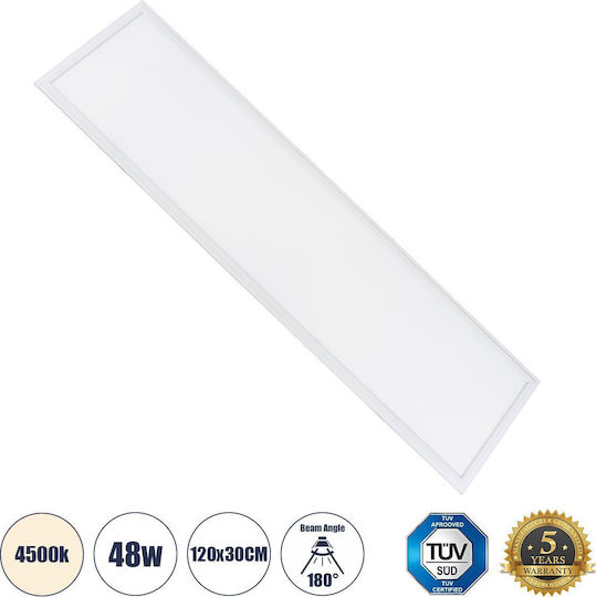 GloboStar Rectangular Recessed LED Panel 48W with Natural White Light 4500K 120x30cm