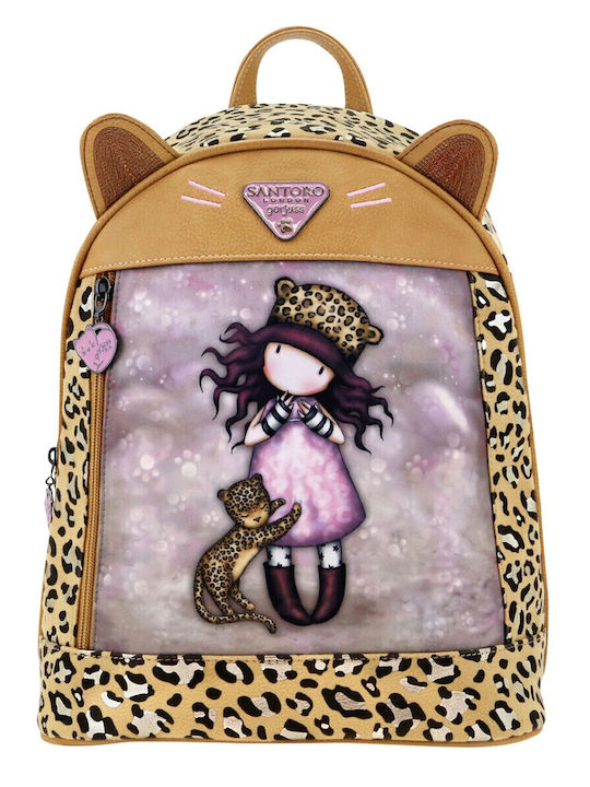 Santoro Rucksack Wild Purrrrrfect Love Παιδική Τσάντα Πλάτης Καφέ 25.5x26.5x10εκ.