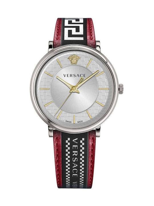 Versace V-Circle Uhr Batterie mit Lederarmband