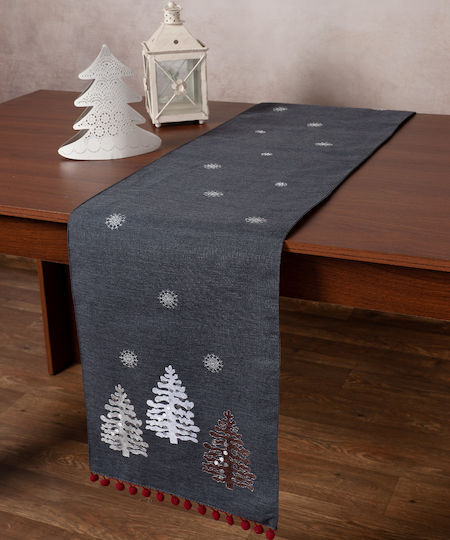 Silk Fashion Christmas Tablecloth Runner Fabric Gray L175xW35cm.