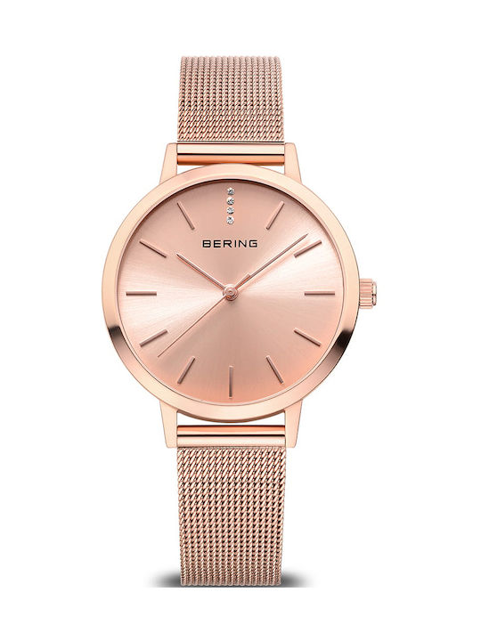 Bering Time Ceas cu Rose Gold Brățară Metalică