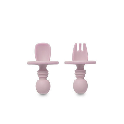 Interbaby Baby Set with Fork made of Silicone for 4+ months Pink 2pcs