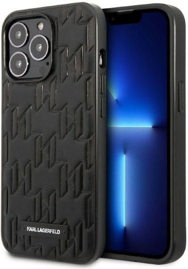 Karl Lagerfeld Monogram Plaque Umschlag Rückseite Silikon Schwarz (iPhone 13 Pro Max)