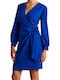 Mini Dress Long Sleeve Wrap Blue