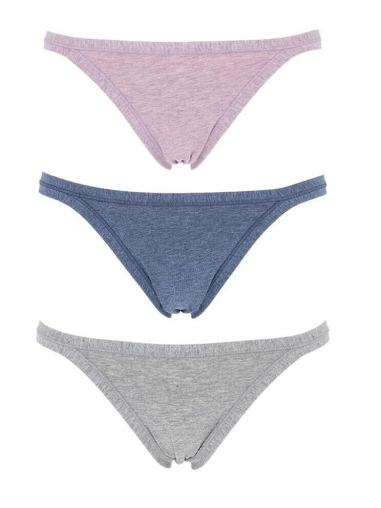 Cotonella Slip Tanga pentru femei Tanga Slip 3 Pieces Lilac-Grey-Blue 3364