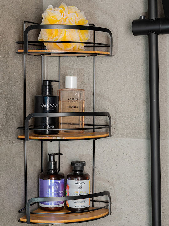 Estia Essentials Γωνιακή Επιτοίχια Ραφιέρα Μπάνιου Bamboo με 3 Ράφια 19.5x19.5x49cm