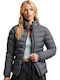 Women's Short Puffer Jacket for Winter Grid Charcoal