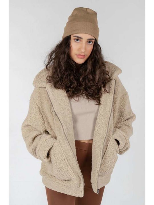 24 Colours Kurz Damen Puffer Jacke für Winter Beige