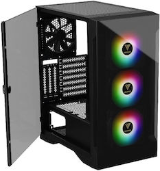 Gamdias Talos E2 Elite Jocuri Turnul Midi Cutie de calculator cu fereastră laterală și iluminare RGB Negru