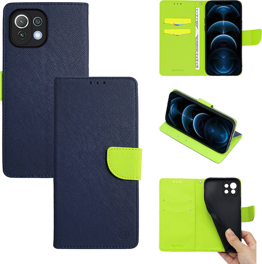 Sonique Trend Wallet Synthetic Leather Dark Blue / Acid Green (Xiaomi Mi 11 Lite / 11 Lite 5G / 11 Lite 5G NE)
