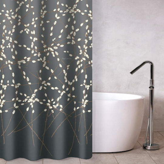 Guy Laroche Emilia Shower Curtain Fabric with Hooks 240x185cm Charcoal