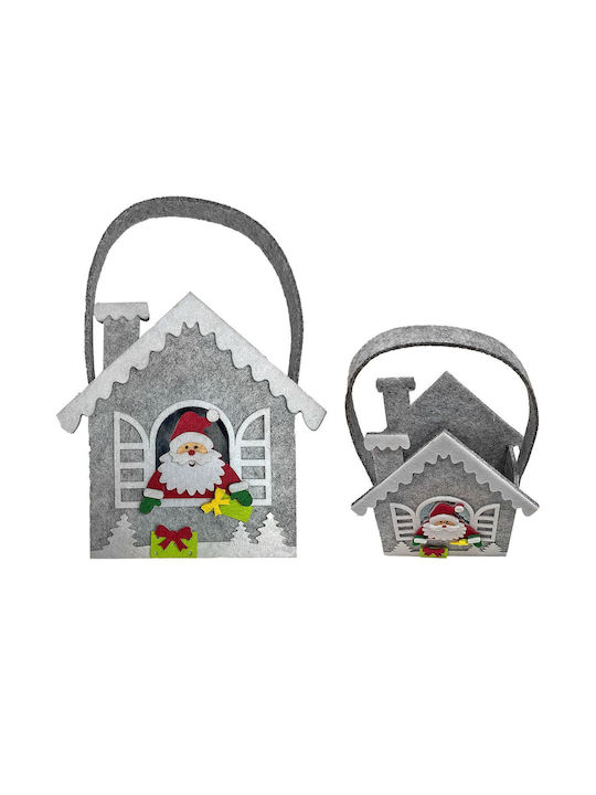 XMASfest Χριστουγεννιάτικη Υφασμάτινη Φιγούρα Καλάθι Γκρι Ύψους 20εκ. Σπιτάκι