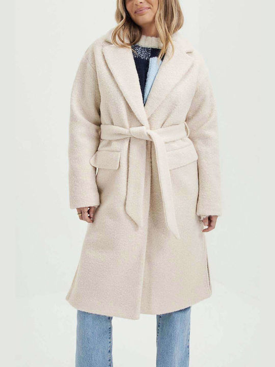 Vero Moda Γυναικείο Oatmeal Solid Παλτό με Ζώνη