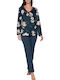 Jeannette Lingerie Winter Damen Pyjama-Set Marineblau