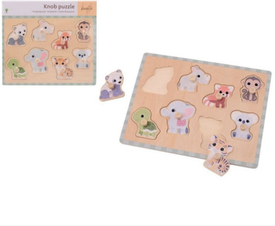 Wooden Kids Peg Puzzle Jungle Animals 8pcs Joueco