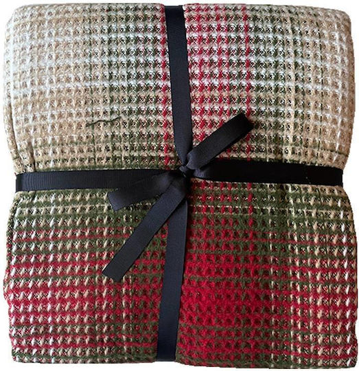 TnS Κουβέρτα Fleece Καναπέ 130x170εκ. Κόκκινο / Πράσινο / Μπεζ