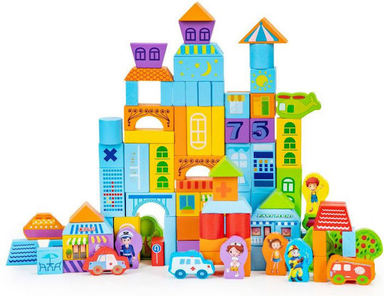 Ecotoys Cuburi De Construit Din Lemn Pentru 2+ Ani 100 Bucăți