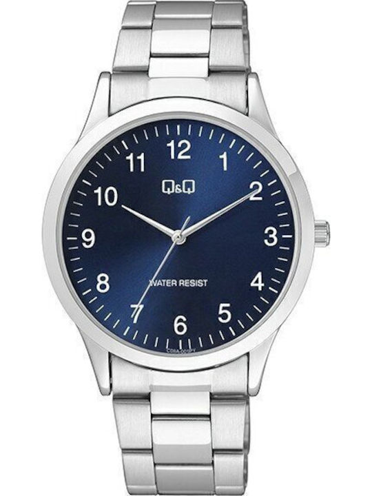 Q&Q Herrenuhr 40mm Batterie mit Silber Metallarmband