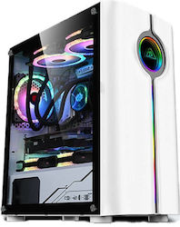 Armaggeddon Tron Holo 3 Gaming Midi Tower Computer Case with Window Panel and RGB Lighting White