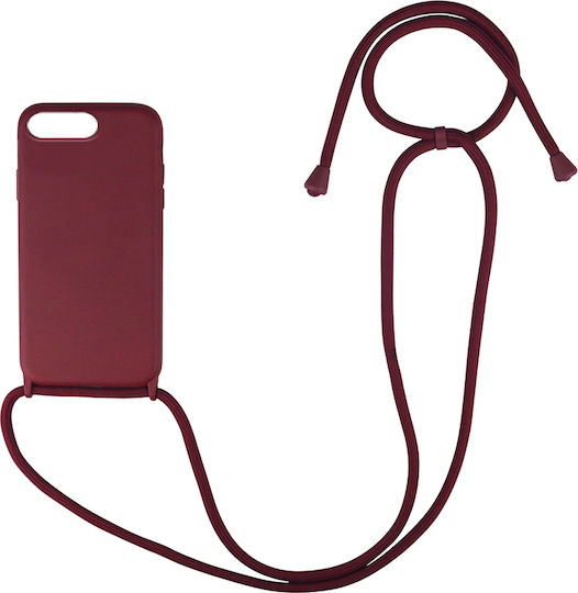 Sonique Carryhang Silicone Back Cover 0.5mm with Burgundy Neck Strap for iPhone 6/6s Plus