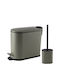 Eurocasa Metallic Bathroom Trash Can And Brush Kit Soft Close 5lt Olive Green