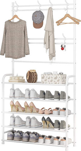 HP-25671 Entry Furniture with Hanger & Shoe Rack White 80x26x168cm
