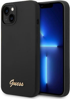 Guess Vintage Gold Logo Umschlag Rückseite Silikon Schwarz (iPhone 14 Plus) GUHCP14MSLSMK