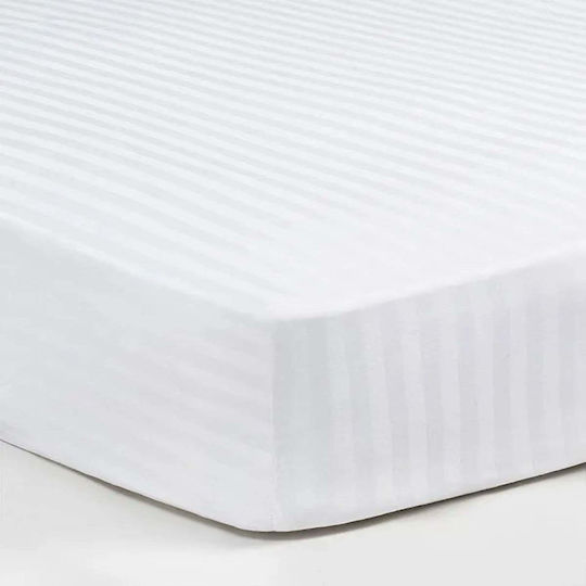 White Fabric Sheet Super-Double with Elastic 160x200+35cm. Stripy White