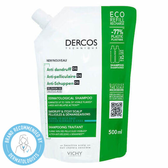 Vichy Dercos Anti Dandruff DS Refill Șampon Împotriva Mătreții și Dermatitei Seboreice pentru Păr Gras 500ml