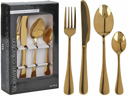 Excellent Houseware Σετ Μαχαιροπίρουνα Χρυσά Ανοξείδωτα 16τμχ