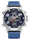 Weide Analog/Digital Herrenuhr 43mm Chronograph Batterie mit Blau Lederarmband